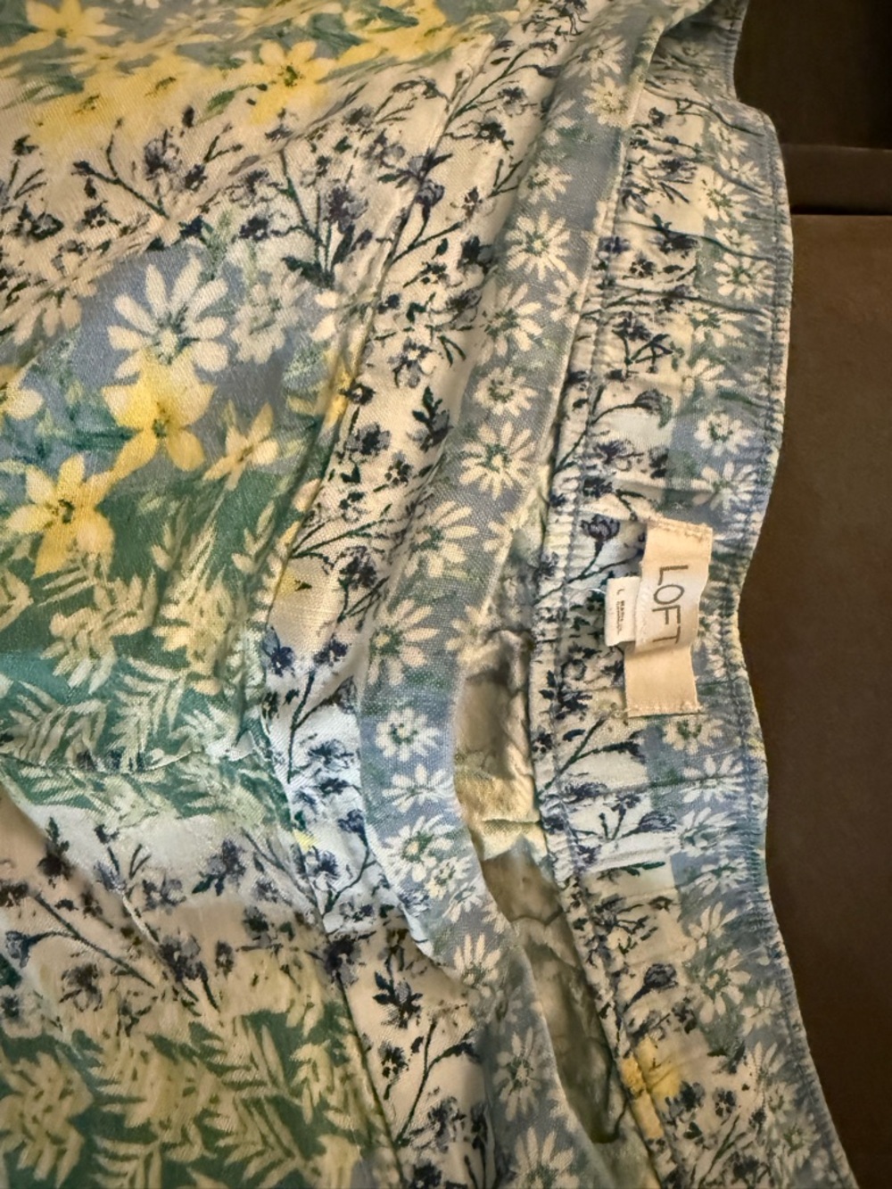 LOFT Light Blue Floral Print Skirt with Yellow Accents